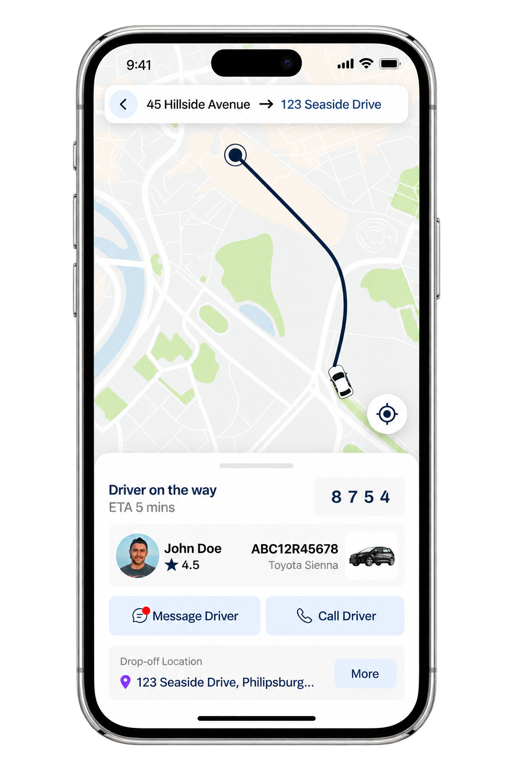 RIDEZEE app showing a driver on the way in Sint Maarten