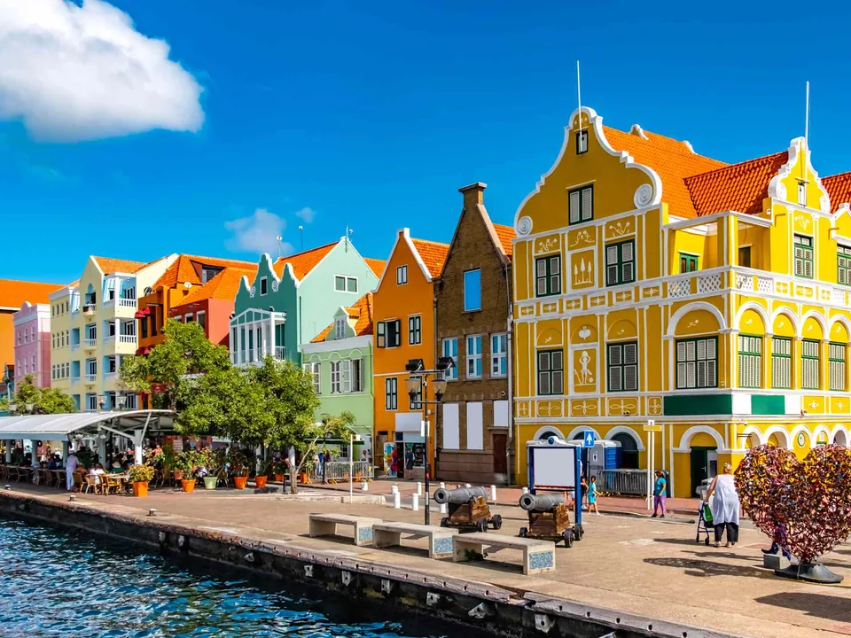 Colourful colonial buildings along the waterfront in Curaçao